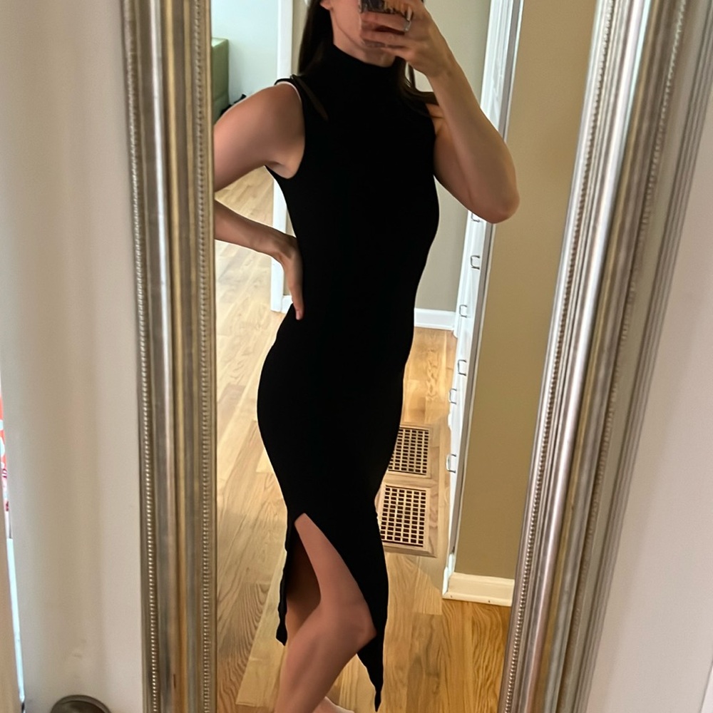 Black ribbed bodycon dress - size XS